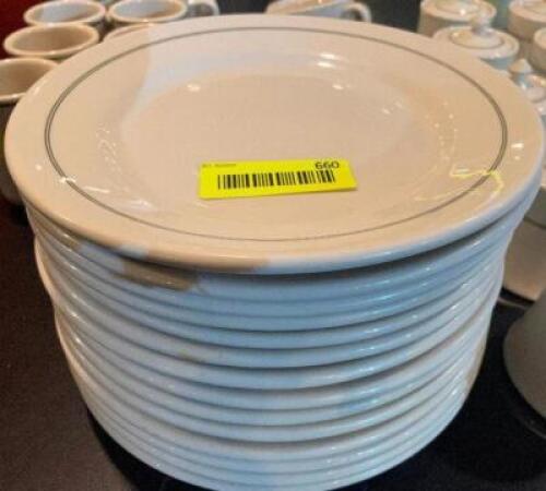 (14) 9 1/2" CHINA PLATES W/ GREEN TRIM