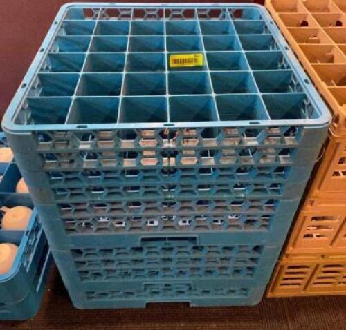 (3) BLUE PLASTIC GLASS RACKS