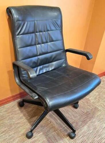 (2) LEATHER ROLLING CONFERENCE ARM CHAIRS-BLACK