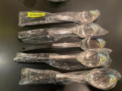(5) STAINLESS SERVING SPOONS - NEW.