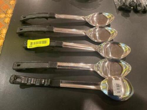 (5) STAINLESS SERVING SPOONS - NEW.
