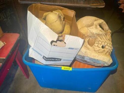 PLASTIC TOTE AND CONTENTS - ASSORTED HALLOWEEN DECORATIONS
