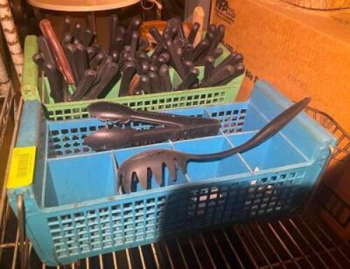 (2) SILVERWARE RACKS W/ CONTENTS - ASSORTED UTENSILS