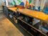17' X 30" PINE WOOD SALES COUNTER W/ LEFT SIDE 10' X 12" HIGH RISE DISPLAY SHELF. - 10