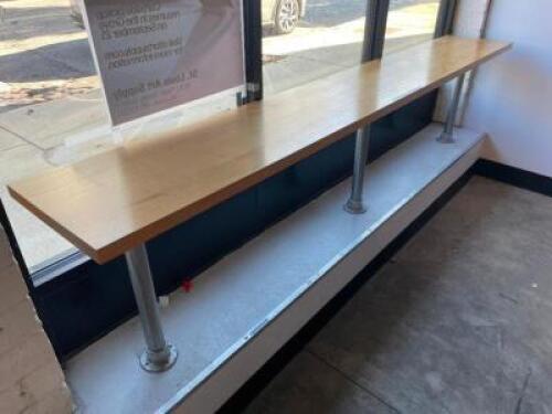 10' X 18" WOODEN RAIL BAR W/ (3) POSTS