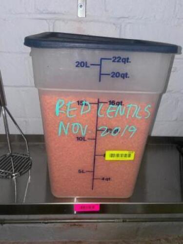 22 QT PLASTIC CONTAINER W/ CONTENTS - LENTILS