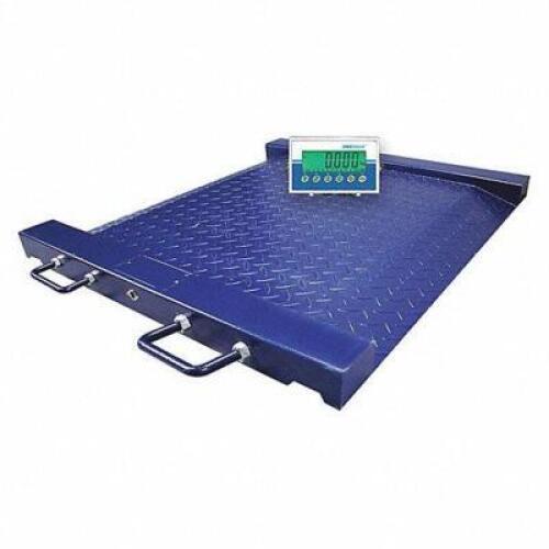 DESCRIPTION: (1) PLATFORM FLOOR SCALE BRAND/MODEL: ADAM EQUIPMENT #54YN42 INFORMATION: BLUE RETAIL$: $1649.96 EA SIZE: 1100 LB CAPACITY, 29-7/8" WEIGH