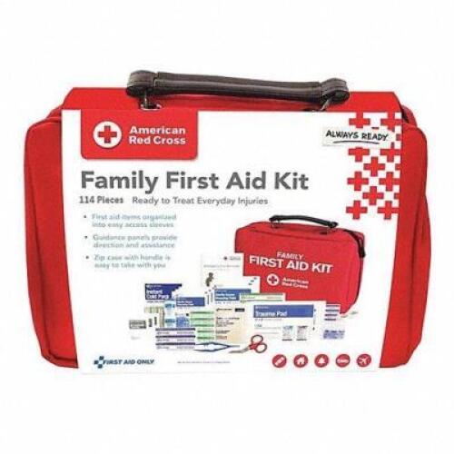 DESCRIPTION: (3) FIRST AID KIT BRAND/MODEL: AMERICAN RED CROSS #36M325 INFORMATION: RED RETAIL$: $66,58 EA SIZE: SERVES 25 PEOPLE QTY: 3