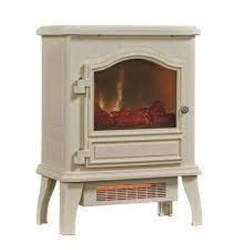 DESCRIPTION: (1) INFRARED QUARTZ ELECTRIC STOVE HEATER BRAND/MODEL: CHIMNEYFREE POWERHEAT #CFI-470-12-04 INFORMATION: CREAM RETAIL$: 70 SIZE: 17X10X23