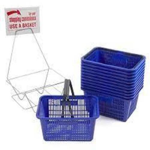 DESCRIPTION: (1) SHOPPING BASKET SET WITH STAND BRAND/MODEL: SSW BASICS INFORMATION: BLUE RETAIL$: $181.00 EA QTY: 1