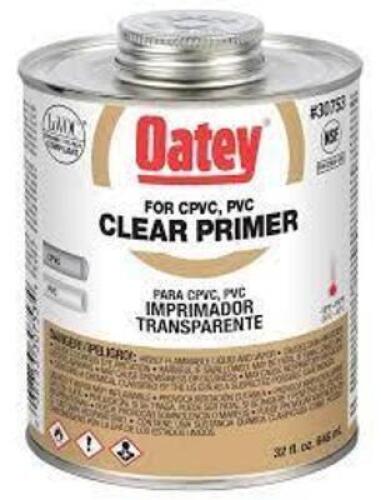 DESCRIPTION: (2) CLEAR PRIMER FOR CPVC AND PVC BRAND/MODEL: OATEY INFORMATION: CLEAR RETAIL$: $21.64 EA SIZE: 32 OZ QTY: 2