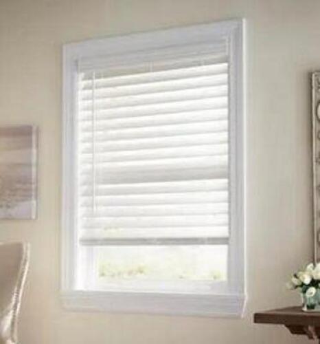 (2) - WHITE CORDLESS ROOM DARKENING 2.5 IN. PREMIUM FAUX WOOD BLIND FOR WINDOW - 32 IN. W X 64 IN. L