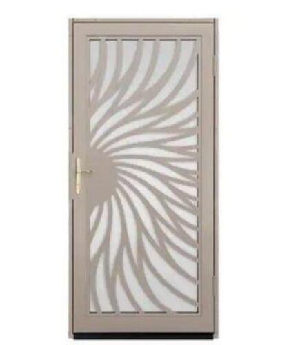 36 IN. X 80 IN. SOLSTICE TAN SURFACE MOUNT STEEL SECURITY DOOR WITH SHATTER-RESISTANT GLASS AND BRASS HARDWARE