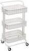 DOEWORKS 3-TIER MESH METAL UTILITY CART, ROLLING ORGANIZER STORAGE CART WITH HANDLE, WHITE