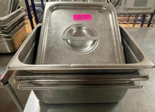 (3) HALF SIZE STAINLESS INSERTS W/ LIDS