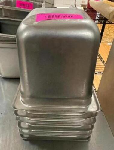 (6) 1/6TH SIZE STAINLESS INSERTS. NO LIDS