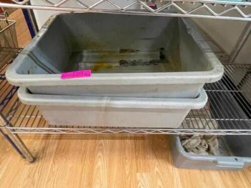 (2) GREY PLASTIC BUS TUBS W/ NOT LIDS