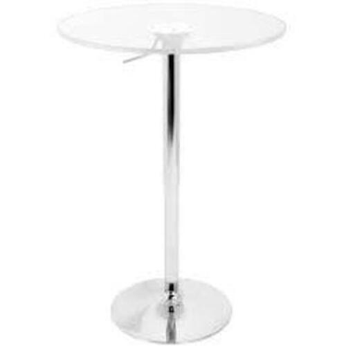 DESCRIPTION: (1) ADJUSTABLE HEIGHT BAR TABLE BRAND/MODEL: LUMISOURCE #BT-ADJ23TW INFORMATION: CHROME AND CLEAR ACRYLIC RETAIL$: $150.00 EA SIZE: ADJUS