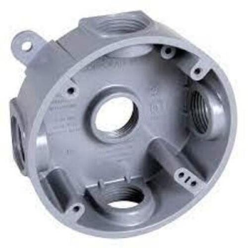 DESCRIPTION: (8) NON-METALLIC ROUND BOX BRAND/MODEL: BELL OUTDOOR #PRB57550GY INFORMATION: GRAY RETAIL$: $10.88 EA SIZE: 5 HOLES, 1/2" OR 3/4" QTY: 8