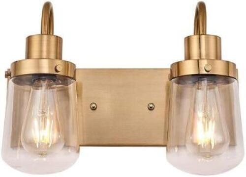 YAOHONG 2-LIGHTS WALL SCONCE VANITY LIGHTING BATHROOM LAMP IN BRUSHED BRASS WITH CLEAR GLASS SHADES WALL MOUNTED LIGHT FIXTURES FOR BEDROOM STAIRS AND KITCHEN