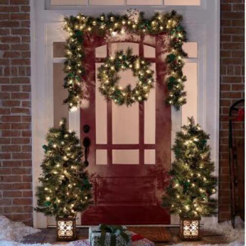 Pine Lighted Greenery Tree Lantern & Pot