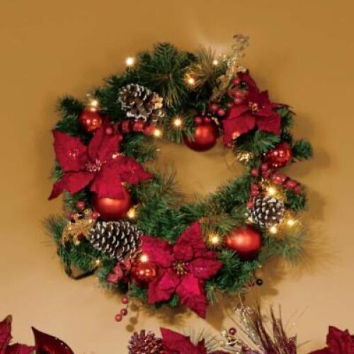 Lighted Poinsettia Christmas Wreath