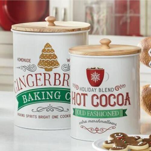 Set of 2 Decorative Holiday Canisters