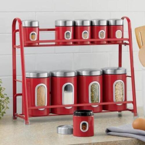 Window Canisters and Spice Rack Set - BLACK