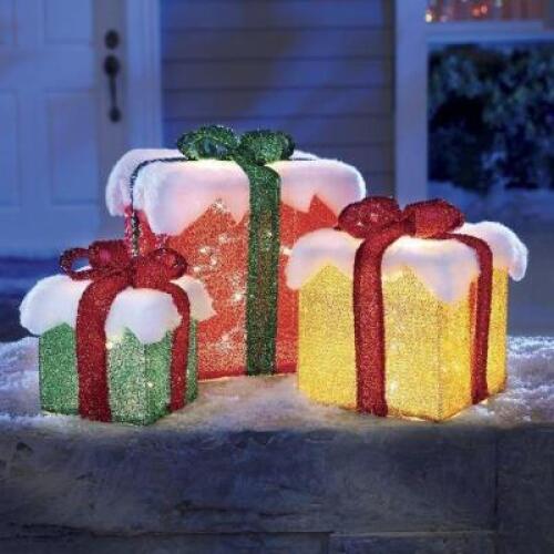 Set of 3 Lighted Glitter Presents