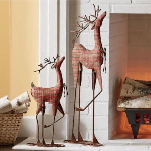Set of 2 Metal Tartan Reindeer