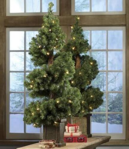 Set of 2 Potted Lit Spiral Trees