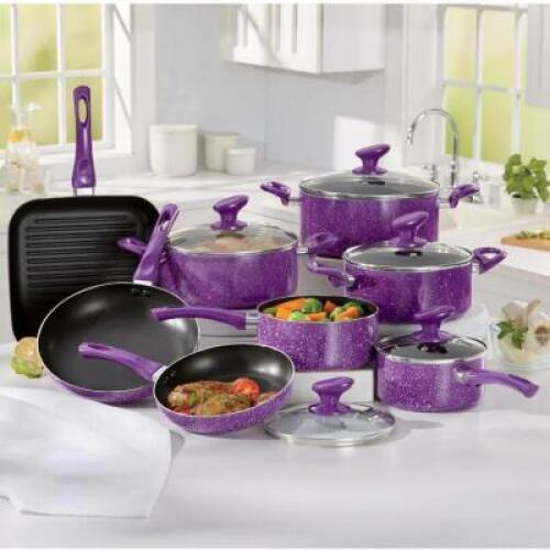 13-pc. Granite Aluminum Cookware Set - PURPLE