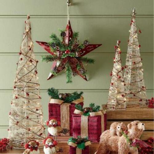 Set of 3 Rattan and Berry Cone Trees