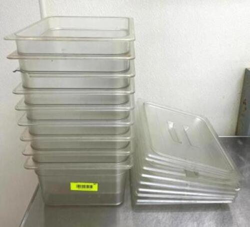 (9) 1/2 SIZE PLASTIC PANS WITH LIDS