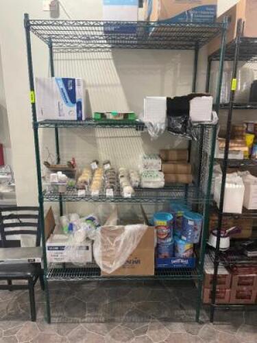 DESCRIPTION: 48" X 24" FOUR TIER COATED WIRE SHELF. ADDITIONAL INFORMATION CONTENTS NOT INCLUDED. SIZE 48" X 24" X 72" LOCATION: KITCHEN QTY: 1