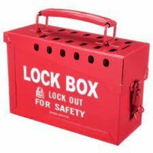 DESCRIPTION: (1) GROUP LOCKOUT BOXBRAND/MODEL: BRADY #5TA77INFORMATION: RED, NO CONTENTS INCLUDED, BOX ONLYRETAIL$: $110.42 EASIZE:&nbsp; 6 IN HT, 7 3/8 IN WD, 9 1/4 IN DPQTY: 1