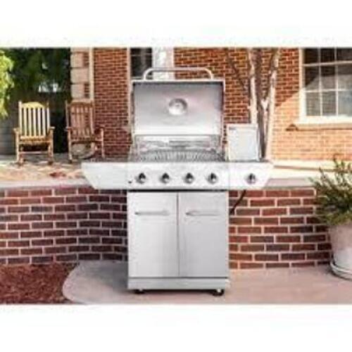 4-Burner Propane Gas Grill in Stainless Steel with Side Burner