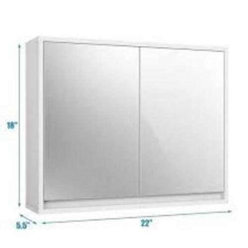 22 in. W Wall Mounted Bathroom Wall Cabinet with Double Mirror Door Shelf in White