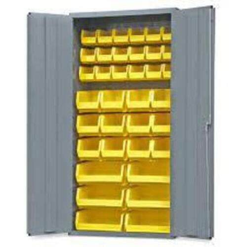DESCRIPTION: (1) BIN STORAGE CABINETBRAND/MODEL: DURHAMINFORMATION: YELLOW BINS INCLUDEDRETAIL$: $1507.00 EASIZE: 36X72X18QTY: 1