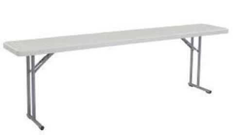DESCRIPTION: (1) FOLDING TABLE BRAND/MODEL: NATIONAL PUBLIC SEATING #BT1896 INFORMATION: GREY RETAIL$: $239.00 EA SIZE: 18" X 96" X 2" QTY: 1