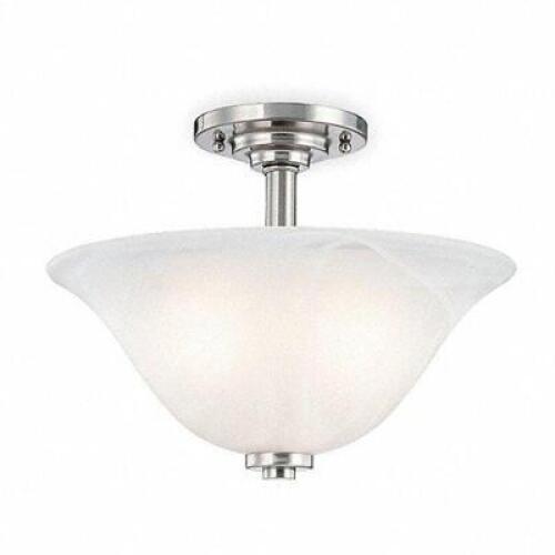 DESCRIPTION: (2) 2-LIGHT SEMI-FLUSH DECORATIVE LIGHT FIXTURE BRAND/MODEL: LUMAPRO #4UZL1 INFORMATION: FROSTED WHITE WITH BRUSHED NICKEL RETAIL$: $135.