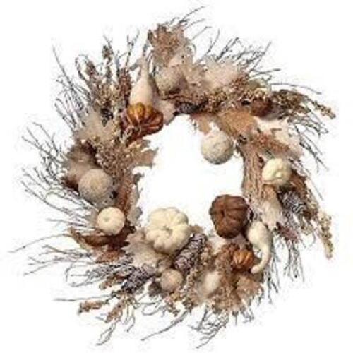 DESCRIPTION: (1) AUTUMN WREATH INFORMATION: LIGHT, NEUTRAL COLORS RETAIL$: $74.99 EA QTY: 1