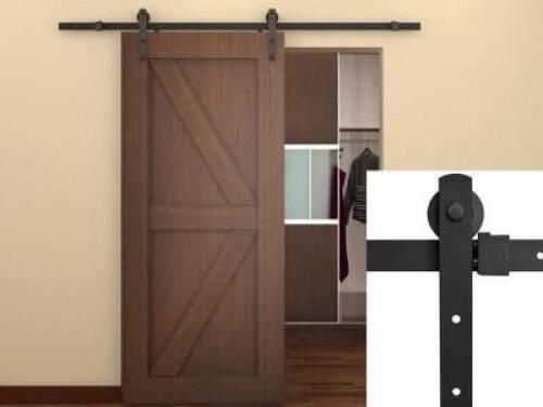 TMS 6FT Black Country Barn Wood Steel Sliding Door Hardware Closet Set Antique Style