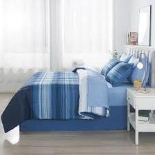 DESCRIPTION: (1) COMPLETE BEDDING SET BRAND/MODEL: MAINSTAYS INFORMATION: BLUE STRIPE RETAIL$: $50.00 EA SIZE: FULL QTY: 1