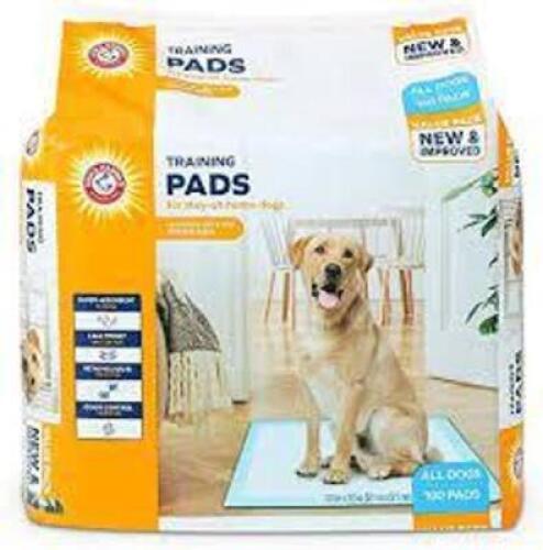 DESCRIPTION: (1) BAG OF (100) TRAINING PADS FOR STAY AT HOME DOGS BRAND/MODEL: ARM AND HAMMER RETAIL$: $35.00 EA SIZE: 22X22 QTY: 1