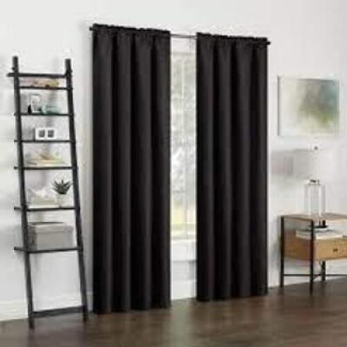 DESCRIPTION: (1) SET OF BLACKOUT CURTINS BRAND/MODEL: THERMABACK INFORMATION: BLACK RETAIL$: $35.00 EA SIZE: 84 IN QTY: 1