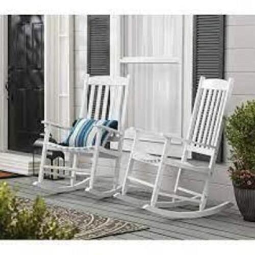 DESCRIPTION: (2) WOODEN PORCH ROCKER BRAND/MODEL: MAINSTAYS INFORMATION: WHITE RETAIL$: $100.00 TOTAL QTY: 2