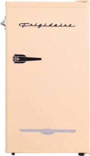 DESCRIPTION: (1) RETRO BAR FRIDGE BRAND/MODEL: FRIGIDAIRE/EFR376-CORAL INFORMATION: CORAL, BUILT IN BOTTLE OPENER RETAIL$: $228.65 SIZE: 3.2 CUFT, 22