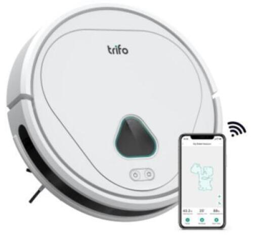 DESCRIPTION: (1) MAPPING & SECURITY ROBOT VACUUM BRAND/MODEL: TRIFO INFORMATION: 120 MINUTE RUN TIME, REAL TIME VIDEO SURVEILLANCE RETAIL$: $299.99 QT
