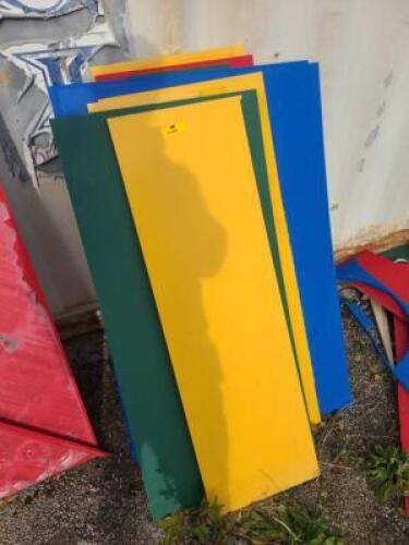DESCRIPTION: (9) PIECES OF UV RESISTANT PLAYGROUND PLASTIC SIZE: 3/4" THICKNESS, VARIOUS SIZES QTY: 9